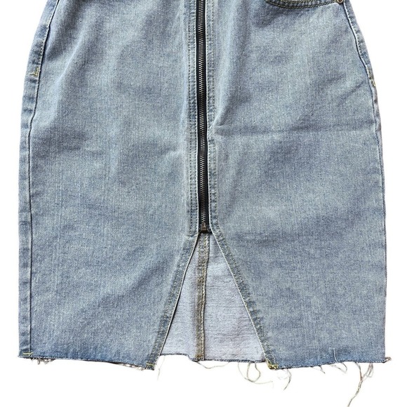 Pretty Little Thing Light Wash High Waist Midi Denim Skirt Front Zip US Size 2 - Picture 3 of 8